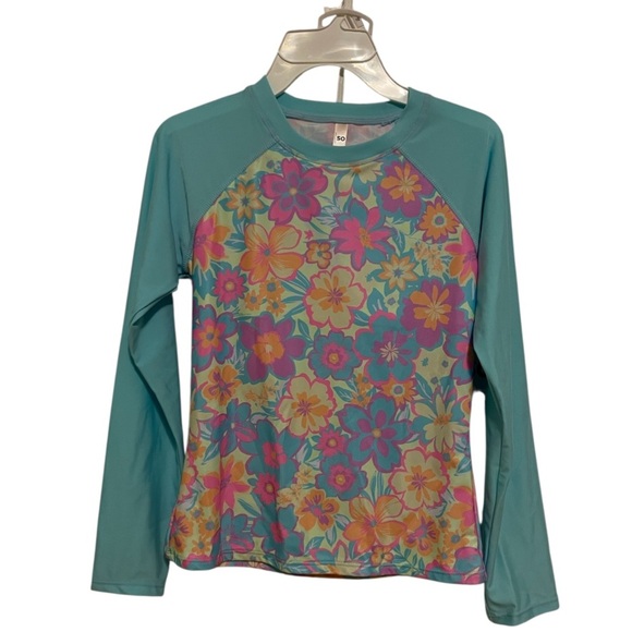 So Light Blue Floral Rashguard 2 Piece Swimsuit Set Size 12 Girls NWT - Picture 5 of 8